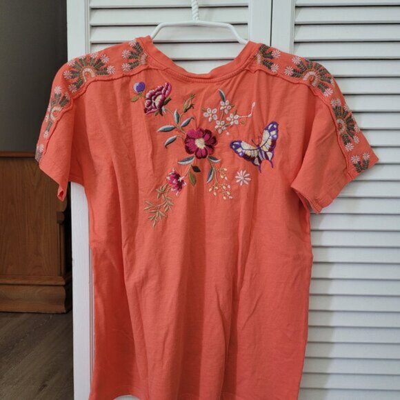 Johnny Was Beautiful Embroidered Orange Tee - Picture 2 of 5